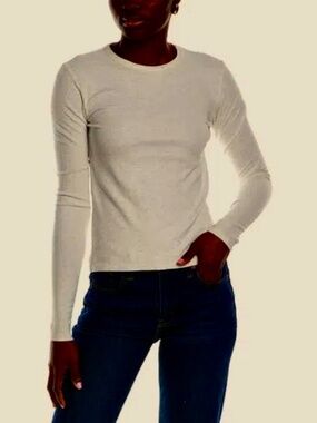 Splendid Isabella Shimmer Long Sleeve Tee Shirt Cream Moonstone S NWT
